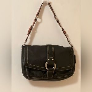 Coach Black Leather Shoulder Bag with Brown Strap Accents